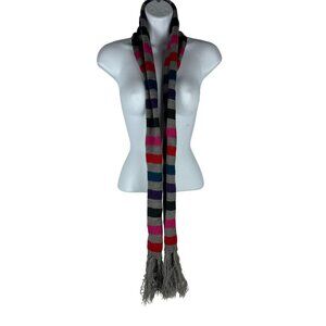 Striped Knit Scarf With Fringes & Multicolor Design